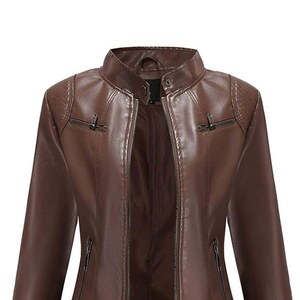 Casual Streetwear Women <b>Leather</b> <b>Jacket</b> Biker Style Full Zip Chest Pockets Durable Stitching Wholesale Customized <b>Leather</b> <b>Jacket</b> - Product Image 6
