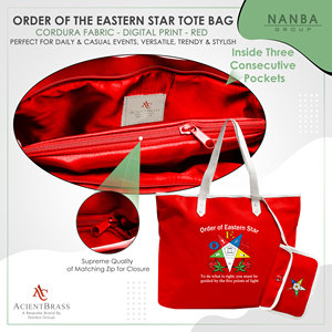 OES Masonic Red Codura & Poly-Vinyl <b>Waterproof</b> <b>Tote</b> <b>Bag</b> <b>with</b> White Handles | Order Eastern Star Shopping <b>Tote</b> <b>Bag</b> <b>Zipper</b> Closure - Product Image 5