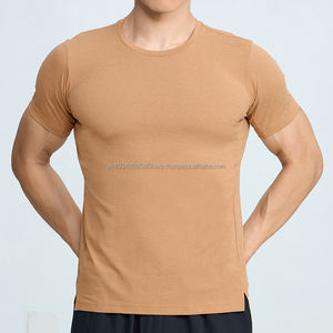 T-shirt décontracté à col rond avec fente latérale et logo personnalisé pour homme, t-shirt uni - Product Image 3