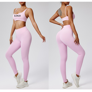 Conjunto Deportivo Rosa para Mujer, Sujetador Deportivo y Leggings de Cintura Alta, 2 Piezas, Ropa Deportiva para Yoga, Gimnasio, Ejercicio, Fitness - Product Image 1