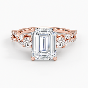 แหวนเพชรหมั้นทรงมรกตสามเม็ด ทองคำขาว 14K เพชรเลี้ยงในห้องปฏิบัติการ รับรองโดย IGI แหวนแต่งงานสำหรับผู้หญิง ของขวัญจากอินเดีย - Product Image 3
