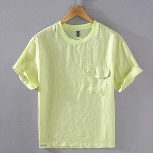 Camiseta de Lino Puro para Hombre, Estilo Casual, Holgada, de Manga Corta, Cómoda, Transpirable, Lisa, Nueva de Verano - Product Image 1
