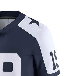 Nouveau design de maillot de football américain bleu marine et blanc pour hommes, tissu durable, col en V, séchage rapide. - Product Image 4
