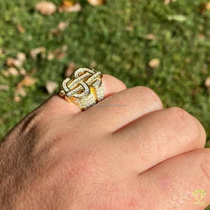 Moissanite Diamond Dollar <b>Sign</b> Statement Ring for Men Yellow Gold Luxury Money Symbol Baguette Stone Hip Hop Designer ring - Product Image 6