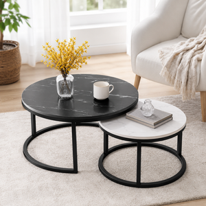 High Quality Nordic <b>White</b> Black Print <b>Round</b> Nesting <b>Tables</b> Set for Home Apartment Furniture Metal Coffee <b>Table</b> - Product Image 6