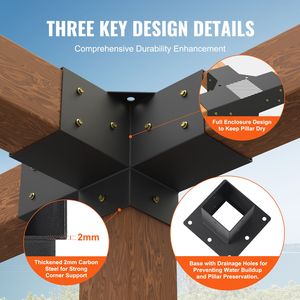 Kit de Soportes de Esquina Reforzados de 4 Vías, Tamaño Interior 4FT X 4FT (3.6x3.6), Base para Postes de Madera DIY para Pérgola, Gazebo, Pabellón, Fácil Instalación - Product Image 3