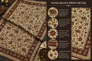 Burgundy Maroon Hand Block Print <b>Table</b> Mat Set White Cotton Placemats Export Quality Washable <b>Dining</b> Decor Masterpiece Set - Product Image 3