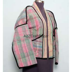 Veste à col roulé boutonnée vintage Kantha faite à la main, réversible, écologique, respirante, à séchage rapide, en coton pur pour femmes, printemps-hiver - Product Image 4