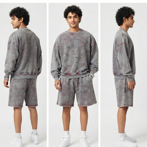 Ensemble short de survêtement délavé pour homme – Style décontracté vintage, coupe ample et oversize, idéal pour la gym et le fitness – Qualité supérieure - Product Image 4