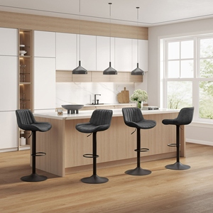 Contemporary Commercial Bar <b>Stools</b> Set 2 Yellow Brown PU <b>Leather</b> Adjustable Backrest Chrome Legs Swivel Counter Height Chairs No - Product Image 2