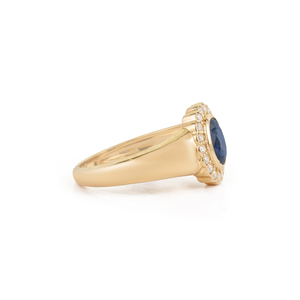 OEM ODM <b>Customized</b> Bulk Design Real K14 Yellow Gold Blue Sapphire & Diamond Halo Signet <b>Ring</b> For Men Wedding Party Jewelry - Product Image 5