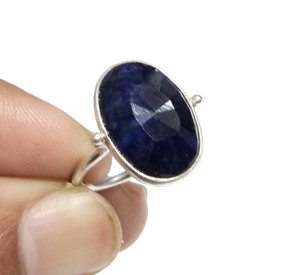 Bague en saphir bleu naturel, argent sterling 925, faite à la main, style bohème, forme ovale, certifiée par une tierce partie, bague statement - Product Image 5