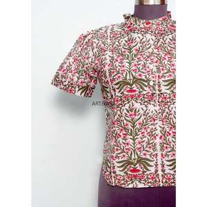 Túnica de Playa Moderna Vintage para Mujer, con Estampado Floral, Cuello Redondo, Manga Corta Abullonada, Casual, Modesta, Lavable, 100% - Product Image 2