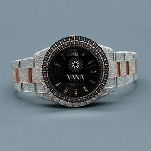 นาฬิกาข้อมือผู้ชาย VANA JEWELS สองสี ประดับเพชรเต็มหน้าปัด ขนาด 41 มม. ตัวเรือนสแตนเลส หน้าปัดกระจก แสดงเวลาแบบอนาล็อก เครื่องจักรกล หรูหรา แฟชั่นฮิปฮอป - Product Image 1