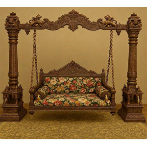 Balançoire Jhula en teck indien de style antique pour usage intérieur, Onjhal traditionnel sculpté à la main pour une résidence de luxe, Balançoire Maharaja UK - Product Image 1