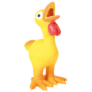 Juguete de látex resistente para mascotas, con sonido, de 14 cm, con forma de pollo, azul con pico naranja y orejas rojas - Product Image 2