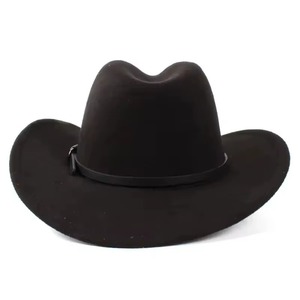 Dark Black Leather Australian Outback Cowboy <b>Hat</b> Braided Band Buckle Wide <b>Western</b> Style Men Women - Product Image 4
