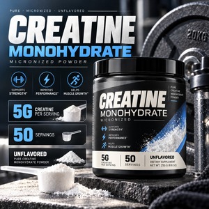 Créatine monohydrate micronisée en poudre, étiquette privée OEM ODM, 5 g, 50 portions, 250 g, complément nutritionnel sportif - Product Image 1