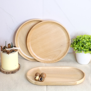 Plateau de service rond en bois massif, design classique, fait main, durable, écologique, vaisselle et assiettes - Product Image 2