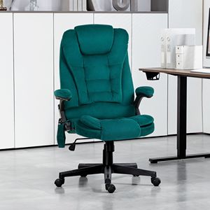 Sedia da Ufficio Direzionale a 6 Punti con Altezza Regolabile, Massaggio Vibrante e Riscaldante, Schienale Alto in Velluto Verde Scuro, Realizzata in Legno e Materiale PU - Product Image 2