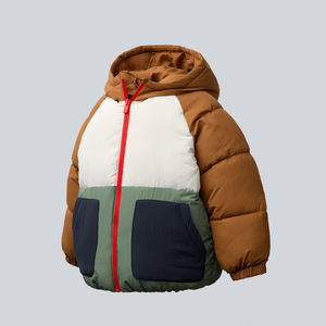 Blouson matelassé à capuche color block avec fermeture éclair, coupe-vent, manteau d'hiver unisexe décontracté en polyester épais, coupe régulière - Product Image 2