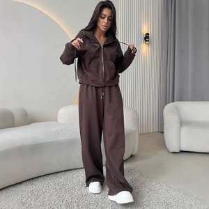 Ensemble de survêtement unisexe personnalisé avec logo, style vintage décontracté, sweat à capuche zippé à manches longues et pantalon de jogging à cordon de serrage - Product Image 5