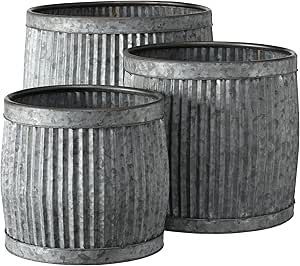 Jardinière ronde en métal galvanisé blanc pour jardin, maison, patio, bureau – Pots et jardinières - Product Image 2
