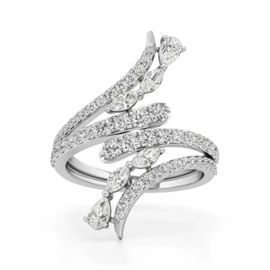 White <b>Gold</b> Diamond <b>Cocktail</b> <b>Ring</b> Pear Cut Pave Setting Rhodium Plated Luxury Women's Engagement <b>Ring</b> - Product Image 1