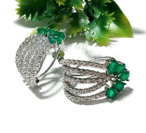 Natural Green Onyx White Zircon Gemstone Bohemian <b>Hoop</b> <b>Earrings</b> 925 Sterling <b>Silver</b> Handmade Certified Statement Women's Elegant - Product Image 5