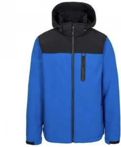 Veste en polaire imperméable bleue pour homme avec capuche, fermeture éclair intégrale, design bicolore - Product Image 1