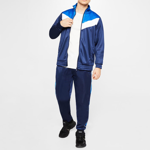 Ensemble de survêtement pour homme en polyester bleu avec veste zippée et pantalon à rayures latérales, idéal pour le sport et le jogging - Product Image 2
