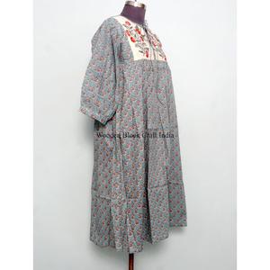 Robe longue florale à franges pour femme, 100 % coton, style vintage évasé, pour événements formels, taille naturelle, écologique, vente en gros - Product Image 4
