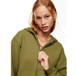 Sweat à capuche en coton surdimensionné pour femmes, fermeture éclair décontractée, uni, fermeture éclair complète, personnalisé, marque, Design - Product Image 6