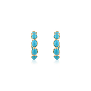Pendientes de aro en forma de C con turquesa delicada de calidad premium, regalo para ella, nueva colección de joyería hecha a mano en oro amarillo de 18 quilates - Product Image 1