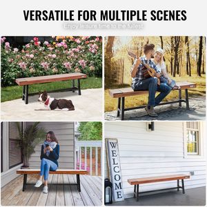 Banco de Jardín de Madera para Exteriores de 63 Pulgadas con Patas de Metal, Capacidad de Carga de 500 Libras, Bancos de Patio para Uso en Parques o Jardines - Product Image 6