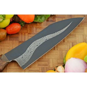 Couteau de chef artisanal en acier Damas de 13 pouces, fabriqué sur mesure par Ahmad Fabric, avec étui en cuir, manche élégant, personnalisable - Product Image 6