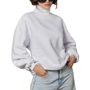 Sweat-shirt à col montant bleu ciel pour femme, en molleton oversize, décontracté, streetwear d'hiver, pull - Product Image 4