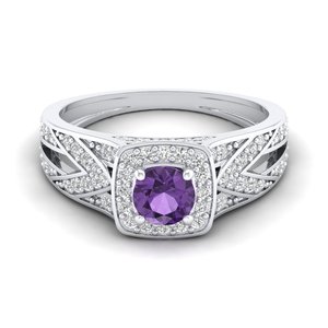 REYES Exclusive Design 925 Sterling Silver Round Cut 0.5CT Amethyst Gemstone Ring GRA Certified Moissanite Anniversary Gift Ring - Product Image 1