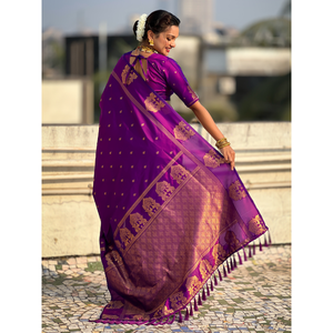 <b>Purple</b> Soft Silk Traditional Zari Woven <b>Saree</b> Elegant Traditional Scarf and Shawl - Product Image 5