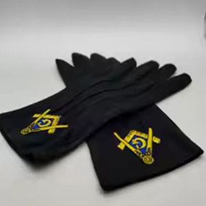 Gants thermiques respirants en coton blanc brodés pour majorettes de fanfare maçonniques, avec croix patriarcale du 33e degré, compatibles écran tactile - Product Image 3