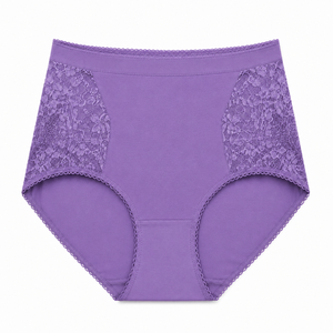 Braguitas de Cintura Alta para Mujer, Color Rosa Sólido, con Ribete de Encaje, Tejido Sin Costuras, Ropa Interior Elegante - Product Image 3