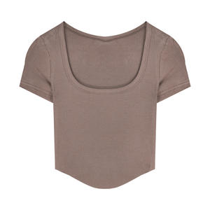 Camiseta Corta de Mujer de Secado Rápido, Sexy, con Hilo Texturizado, Cuello Cuadrado, Acanalada, de Color Liso, Manga Corta, Estilo Sencillo - Product Image 1