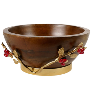 Tazón de Servir de Madera de Acacia Hecho a Mano con Adorno de Palmera Metálica, Tazón Ecológico para Ensaladas y Frutas, Decoración de Mesa, Precio Más Bajo - Product Image 4