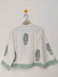 Chaqueta Floral Estampada a Mano, Chaqueta de Algodón con Flores Verdes, Abrigo Boho para Verano e Invierno - Product Image 6