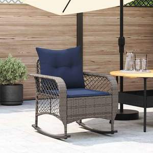 Silla mecedora de patio de ratán sintético gris con cojines, elegante silla de jardín - Product Image 1