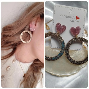 Pendientes de Resina con Corazón Brillante Hechos a Mano, Joyería de Moda, Set de Regalo para el Día de San Valentín - Product Image 3