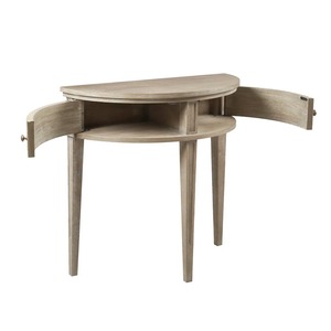 Mesa Consola Media Luna con Frente de Madera Acanalado, Dos Cajones, Patas Cónicas, Acabado Claro, Mueble para Entrada - Product Image 6