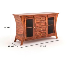 Wholesale Modern Curved Solid Wood <b>Sideboard</b> 2 Glass Door Buffet Cabinet with 4 Drawers For Home | Pindel Handicraft - Product Image 6