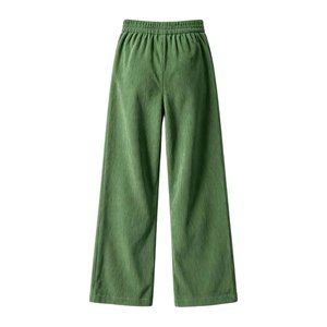 Pantalon large en velours côtelé taille mi-haute pour femme, couleur unie, coupe décontractée, poches utilitaires plates, longueur intégrale, style automne - Product Image 4