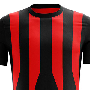 Maillot de football rayé rouge et noir pour homme, manches courtes, col rond, tissu polyester respirant, vêtements de sport pour adulte, coupe classique - Product Image 4
